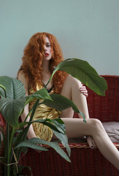 portrait of a readhead woman indoor