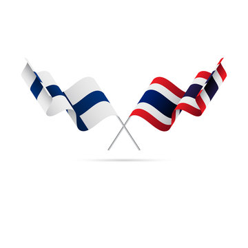 Finland and Thailand flags. Crossed flags. Vector illustration.
