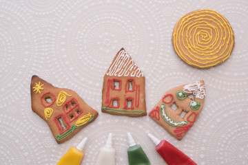 Christmas Gingerbread cookies on the table with Background