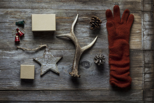 Deer antlers, Christmas ornaments, gifts and glove
