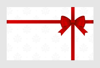 Gift Card With Red Ribbon And A Bow  on white background.  Gift Voucher Template with  place for text.  Invitation - vector image.