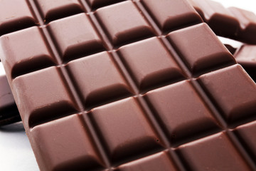 close up of chocolate bars isolated on white background.