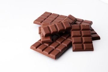 close up of chocolate bars isolated on white background.