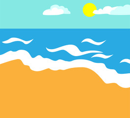 Fototapeta na wymiar Cartoon vector illustration of summer sea beach simple background