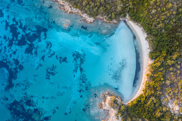 Beautiful beach, coast and bay with crystal clear sea water seen from above