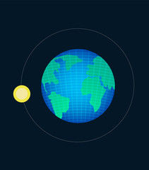 Earth planet with wireframe line and moon move around on space vector illustration.World and moon graphic.