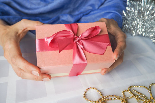 Women's hand made gift box. Holiday package handmade.

