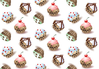 Delicious cupcakes and vector sprinkles muffin set isolated