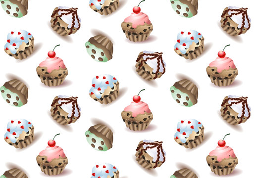 Delicious cupcakes and vector sprinkles muffin set isolated