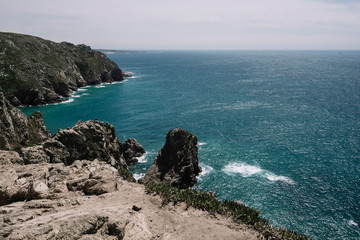 Fototapeta na wymiar Breathtaking view on Cabo da Roca cape in Sintra, Portugal. View on Atlantic ocean on a sunny day
