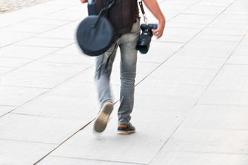 Photographer walking