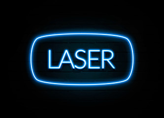 Laser  - colorful Neon Sign on brickwall