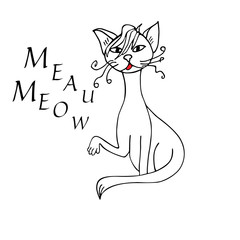 Cat hand drawn with meow lettering