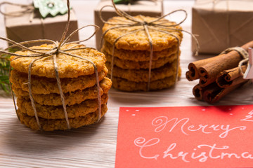 Cinnamon sticks and cookies, Christmas concept