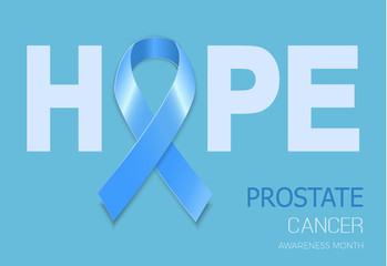 Blue ribbon symbol for prostate cancer awareness month. Vector background design for men social and health care campaign