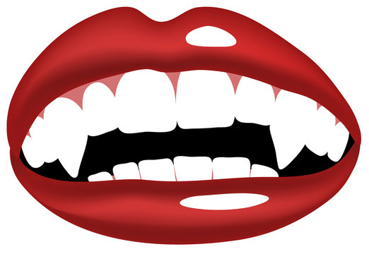 Vector illustration of vampire, smiling mouth with vampire teeth