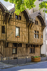 Beautiful ancient half-timbered house (mainly of XVI century) in Troyes. Troyes is a commune and the capital of the Aube department (Champagne region) in north-central France.