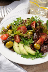 Summer Salad - With avocado, olives, tomatoes