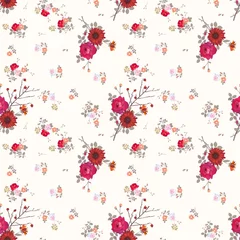 Wall murals Small flowers Ditsy seamless floral pattern with various roses, daisies, berries and leaves.