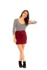 Beautiful young woman, posing at camera in white background