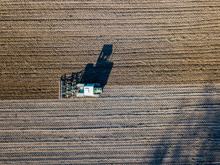 Aerial view of tractor on agricultural field