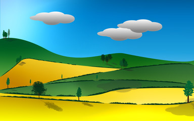 Rural sunny landscape illustration