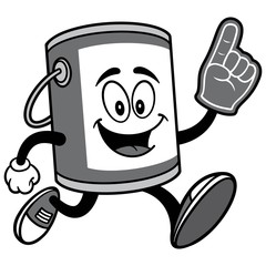Paint Bucket Running with Foam Finger Illustration