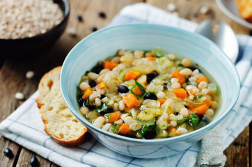 Barley white and black beans vegetable soup