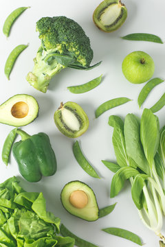 Green fruits and vegetables