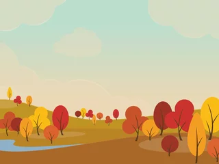 Raamstickers Autumn landscape background with yellow trees in fields and hills © sanchesnet1