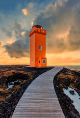 Sunset at the Svörtuloft lighthouse, Iceland - 177468956