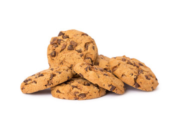 chocolate chip cookies isolated on white