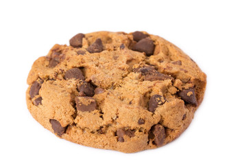 one chocolate chip cookie isolated on white background