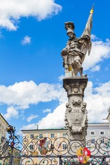 St. Florian statue on Alter markt square landmark of Salzburg, Austria - obrazy, fototapety, plakaty