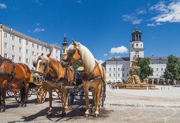 Obraz premium Stary bryczką konną w Salzburgu, Austria