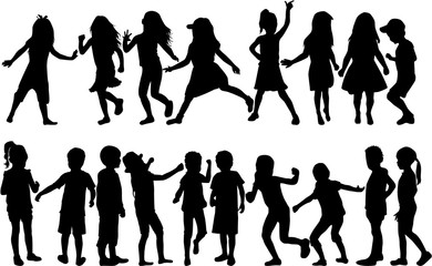 Vector silhouette of children on white background.