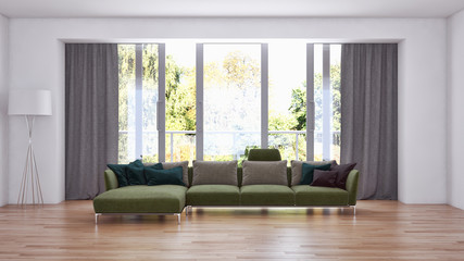 Modern bright interiors. 3D rendering illustration