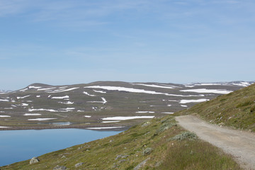 Landscape at the lake Guolasjávri, water reflection, Norway, summer 