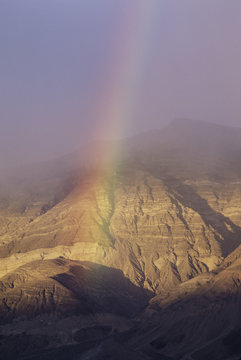 desert rainbow Panamint Valley west of Death Valley California winter sunset rainstorm rain showers