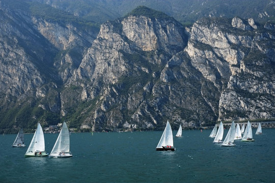 Yacht regatta at the lake Garda in Italy