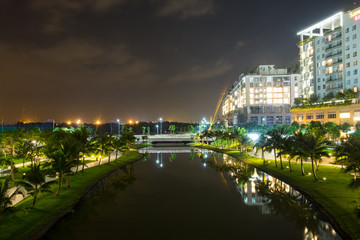 Night at the District 2 of Ho Chi Minh City, Viet Nam. District 2 is a developing area and is a good place for foreigners to live.