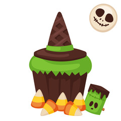 Halloween cookie symbols of food night cake party trick or treat candies vector illustration.