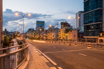 Sunrise over Downtown Saigon, Ho Chi Minh city, Viet Nam. Ho Chi Minh city is the biggest city of Vietnam and is the economic center of the country