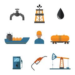 Mineral oil petroleum extraction production transportation factory logistic equipment vector icons illustration
