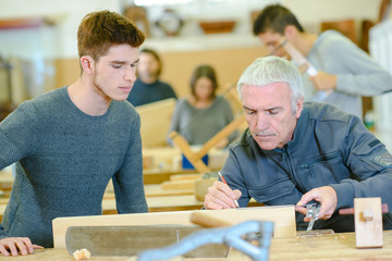 group of students in woodwork training course