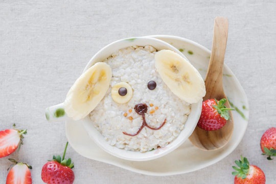 Dog Oatmeal Porridge Breakfast, Fun Food Art For Kids, Vegan Planted Base Diet