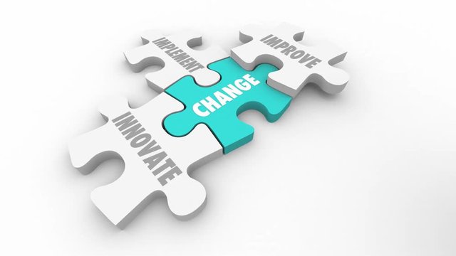 Change Innovate Improve Implement Puzzle Pieces 3d Animation