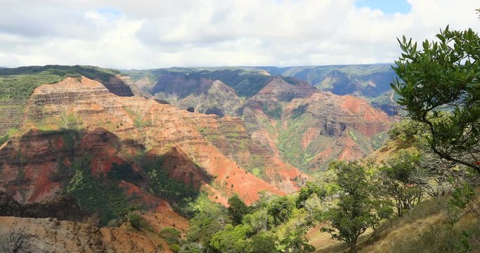Beautiful Waimea Grand Canyon Kauai Hawaii pan. Kauai is the oldest Hawaiian Island. Garden Isle. Waimea Canyon State Park and Na Pali coast. Volcanic mountain geology. Grand Canyon view