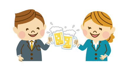 ビールで乾杯する会社員