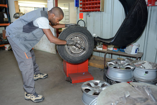 inspecting the wheels